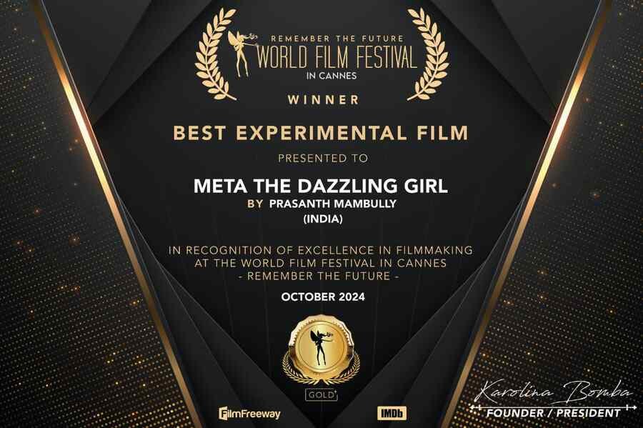 Indian Film “Meta: The Dazzling Girl” Wins Category Award for Best Experimental Film at Cannes World Film Festival