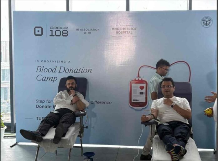 Group 108, Blood Donation Camp, MMG Hospital, Noida, Greater Noida West, ONE FNG, Grandthum, Community Welfare, Social Responsibility, Blood Drive, Health Initiative, Dr. Amish Bhutani
