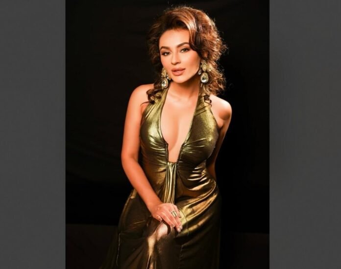Seerat Kapoor, Golden Dress, Fashion Steal, Halter Neckline, House of Pink, Celeb Style, Party Wear, Deep Plunging Neck, Affordable Fashion