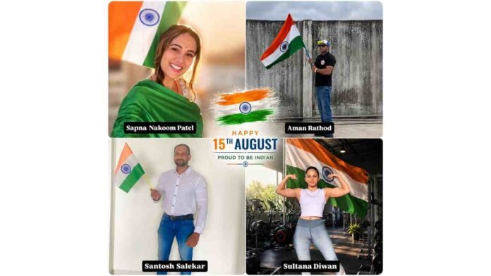 Gen-Z Sports Nutrition brand ambassadors holding the Indian tricolour on 80th Independence Day