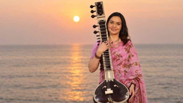 Sitarist and scholar Dr. Supriya Shah performing a classical raga recital on the sitar