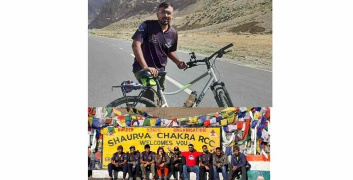 Govind cycling across the high-altitude mountain passes on the Manali to Ladakh highway after rising to Indian Railways success