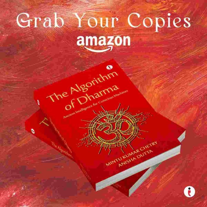 Book cover of The Algorithm of Dharma alongside authors Mintu Kumar Chetry and Anisha Dutta
