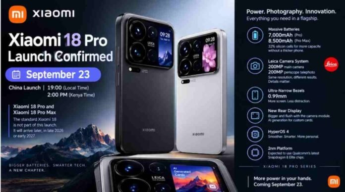 Xiaomi 18 Pro and 18 Pro Max teaser poster showing rear display and Leica camera module