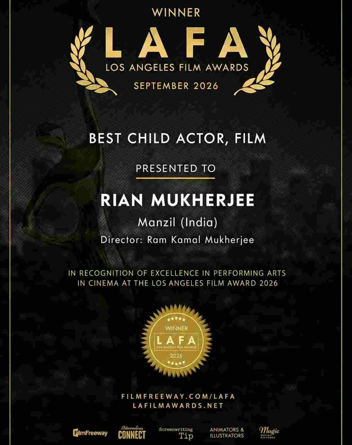 Rian Mukherjee bags Best Child Actor at the Los Angeles Film Awards 1 Rian Mukherjee